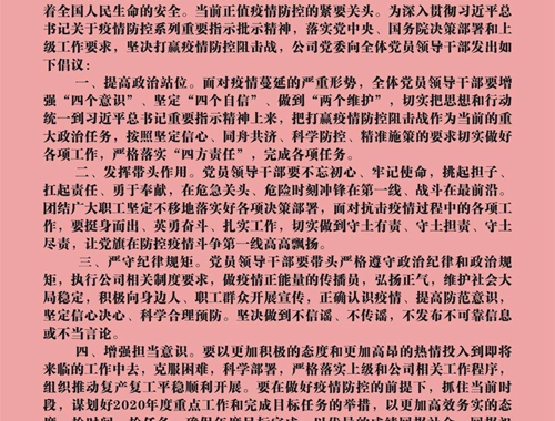 【疫情防控】團結一心，眾志成城——致公司全體黨員領導干部的倡議書